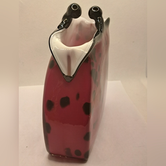 Murano Style Art Glass Red and Black Dots Hand Blown Coin Purse Vase - Picture 3 of 6